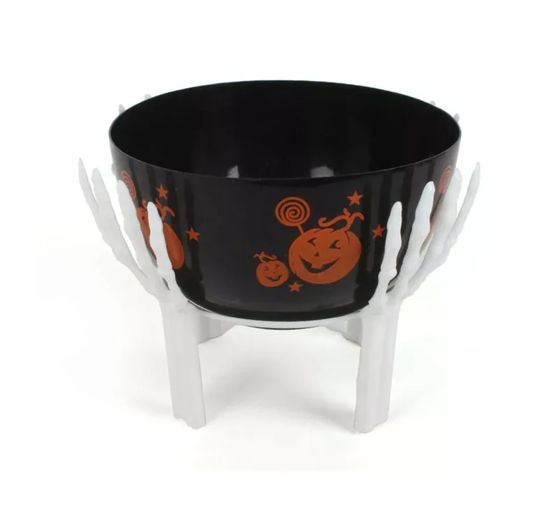 Cuenco negro con base de brazos esqueleto de 26x18 cm T.Única