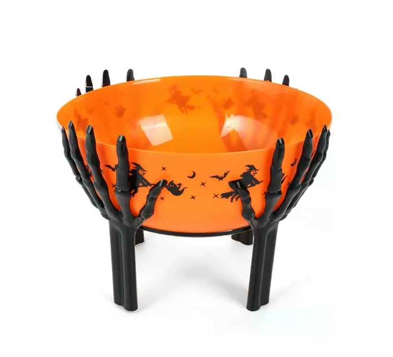 Cuenco naranja con base de brazos esqueleto de 26x18 cm T.Única