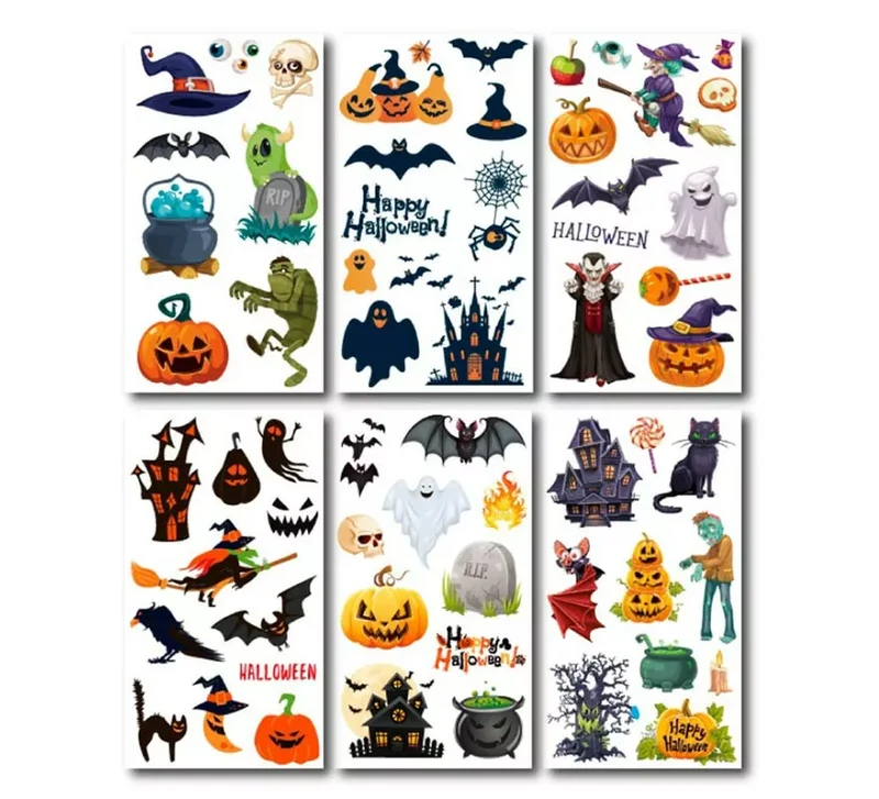 Pack de 6 Tatuajes Halloween en modelos surtidos de 6,8 cm T.Única