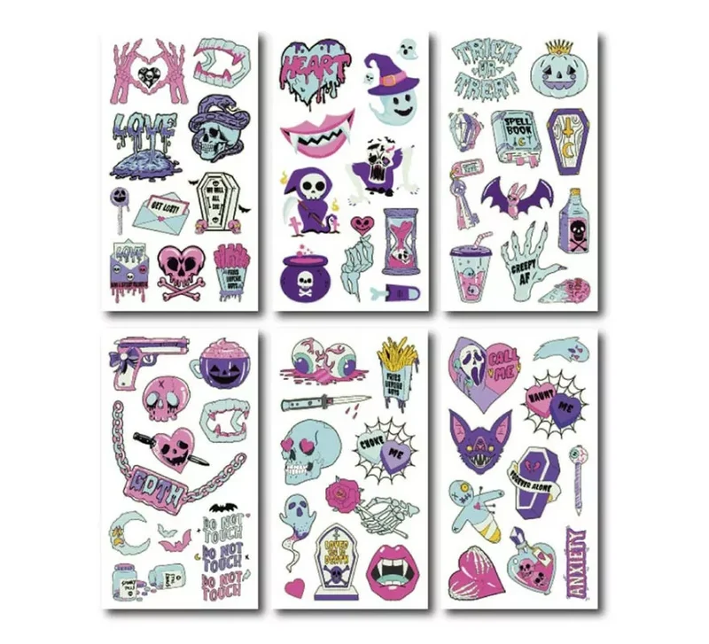 Pack de 6 Tatuajes luminiscente lila en modelos surtidos de 6,8 cm T.Única