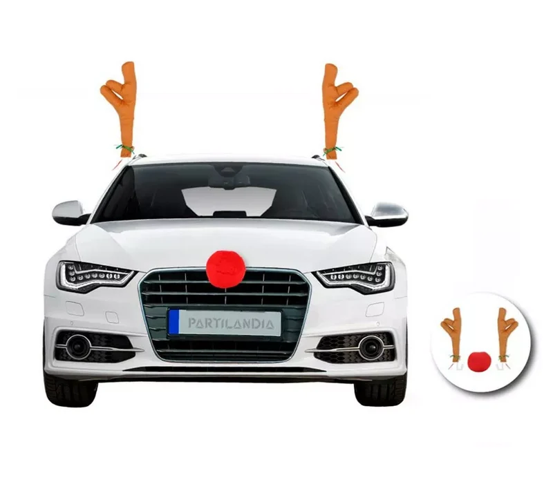Kit de Cuernos de Reno y nariz de decoración para Coche beige Sin talla