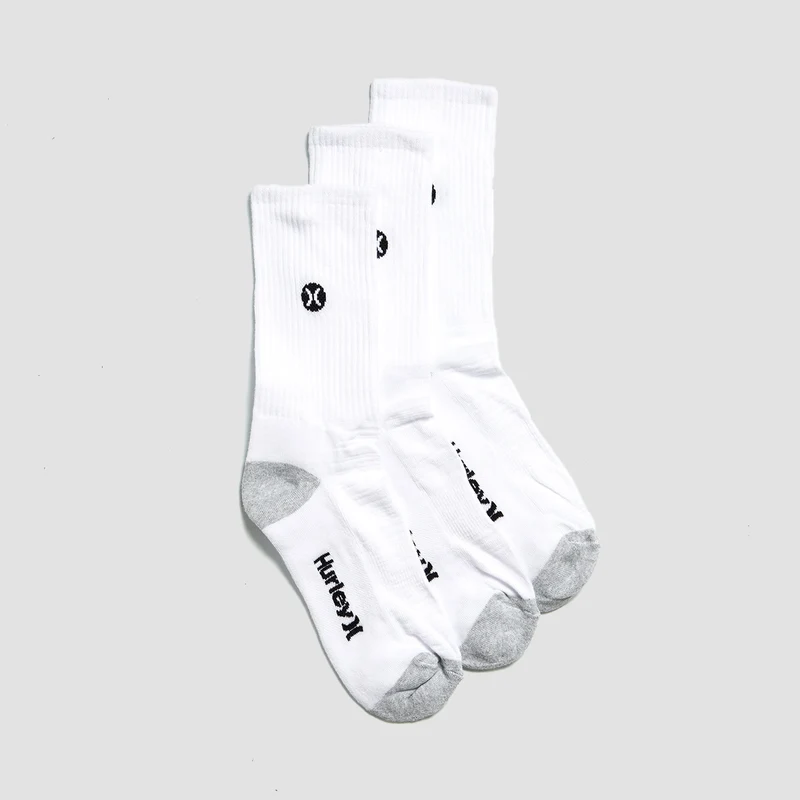 Hurley Icon 1/2 Terry Crew Socks 3 Pack White/Black 8-10uk / White/Black