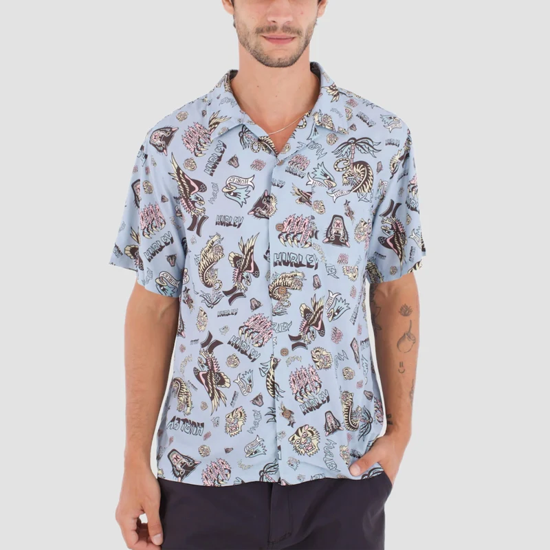 Hurley Etam Short Sleeve Shirt Worker Blue Large