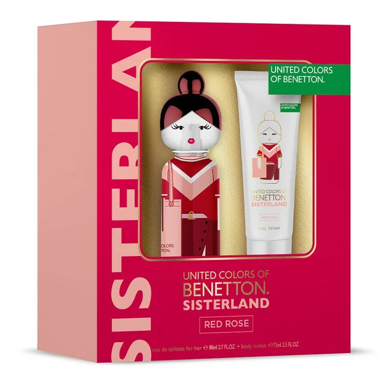 Kit Red Rose Sisterland Benetton – Perfume Feminino EDT 80 ml + Body Lotion 75ml Kit