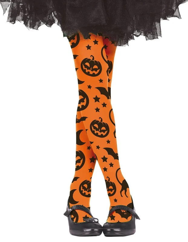 Halloween-Strumpfhose, orange, für Mädchen 3–6 Jahre