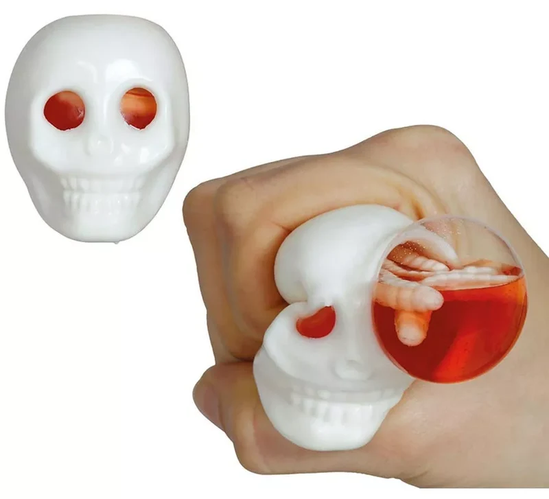 Caja de 12 Calaveras con Gusanos en el cerebro Elásticos 8 cm Sin talla