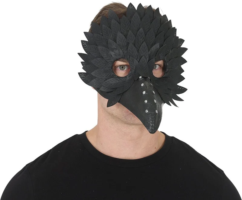 Halloween-Maske – Schwarz mit Vogelfedern