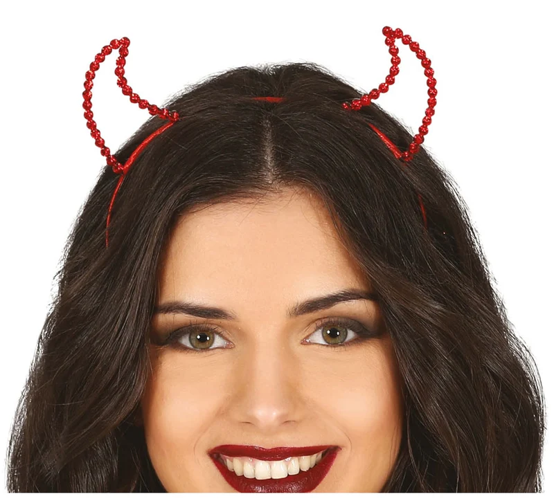 Diadema Cuernos Roja de Demonio con Piedras Preciosas Universal Adulto