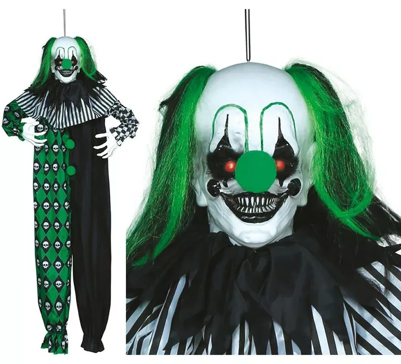 Colgante Payaso Verde con Luz, Sonido y Movimiento 165 cm Sin talla
