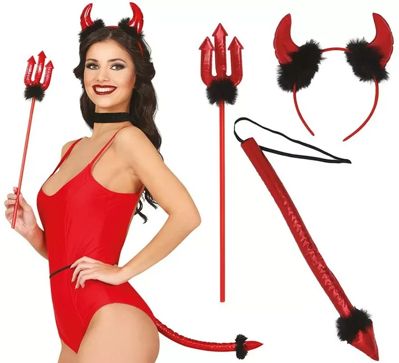 Kit de Demonio: Diadema, Tridente y Cola Universal Adulto
