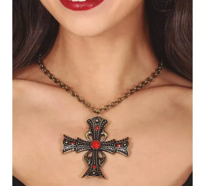 Collar Cruz con Rubí 6 cm Universal Adulto