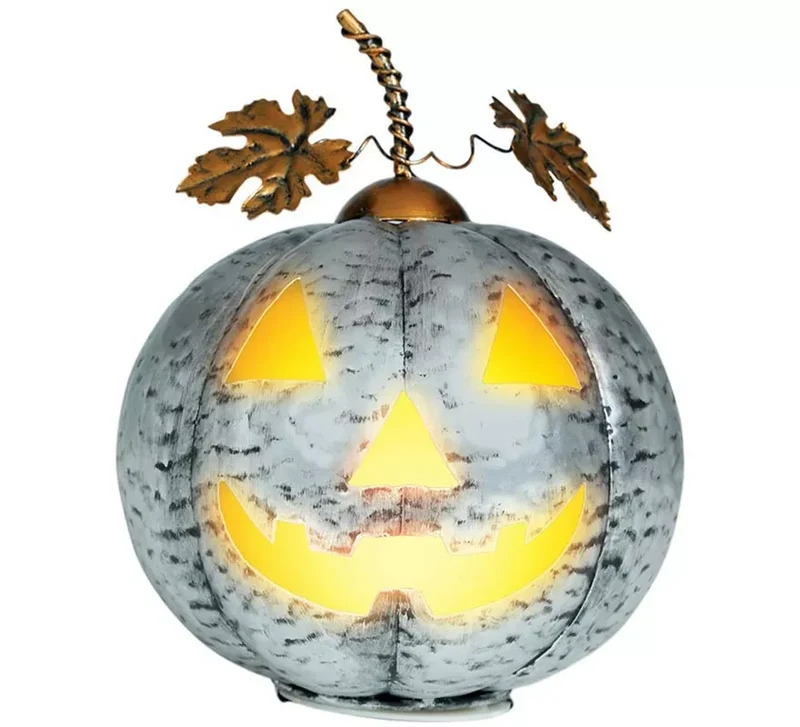 Calabaza Metálica plata con Luz 16 cm Sin talla