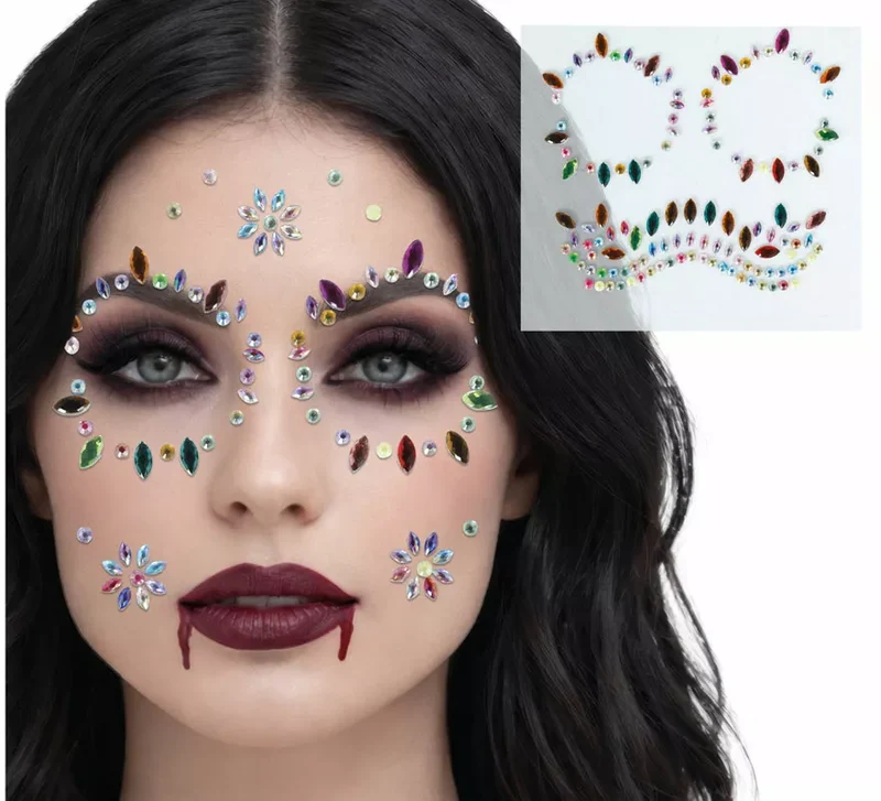 Joyas Faciales Calavera multicolor Adhesivas de 13x15 cm Sin talla