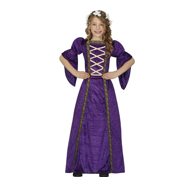 Disfraz de Dama Medieval púrpura para niña 7-9A