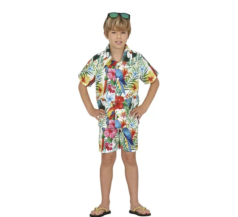 Disfraz de Hawaiano blanco Tropical para niño 10-12A