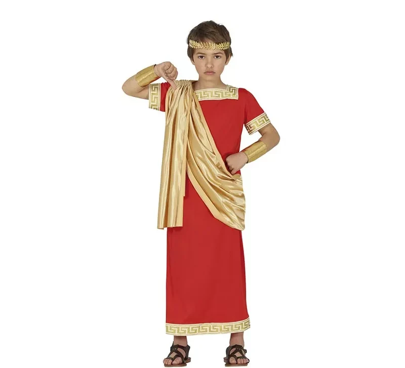 Disfraz de Romano rojo y dorado para niño 5-6A