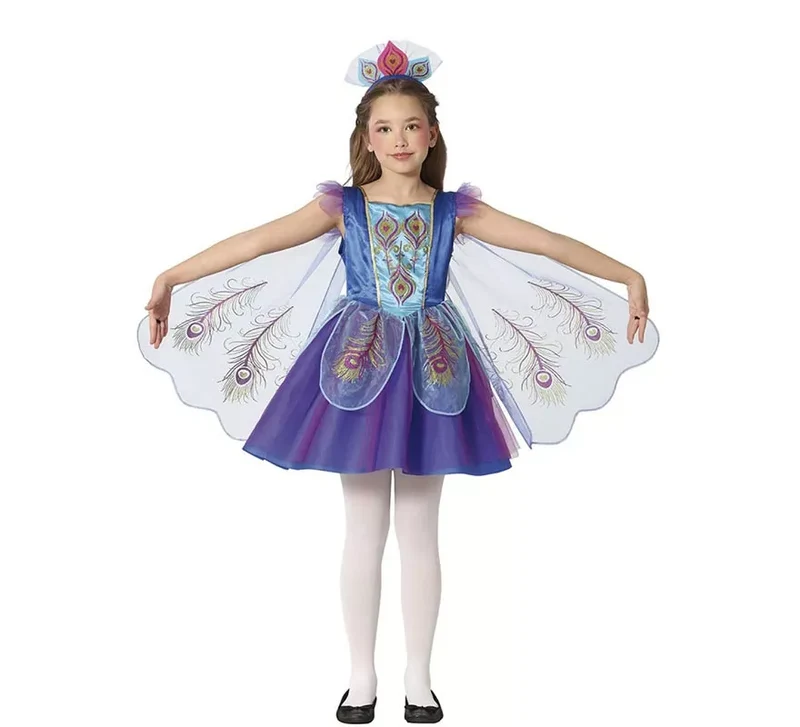 Disfraz de Pavo Real azul elegante para niña 7-9A