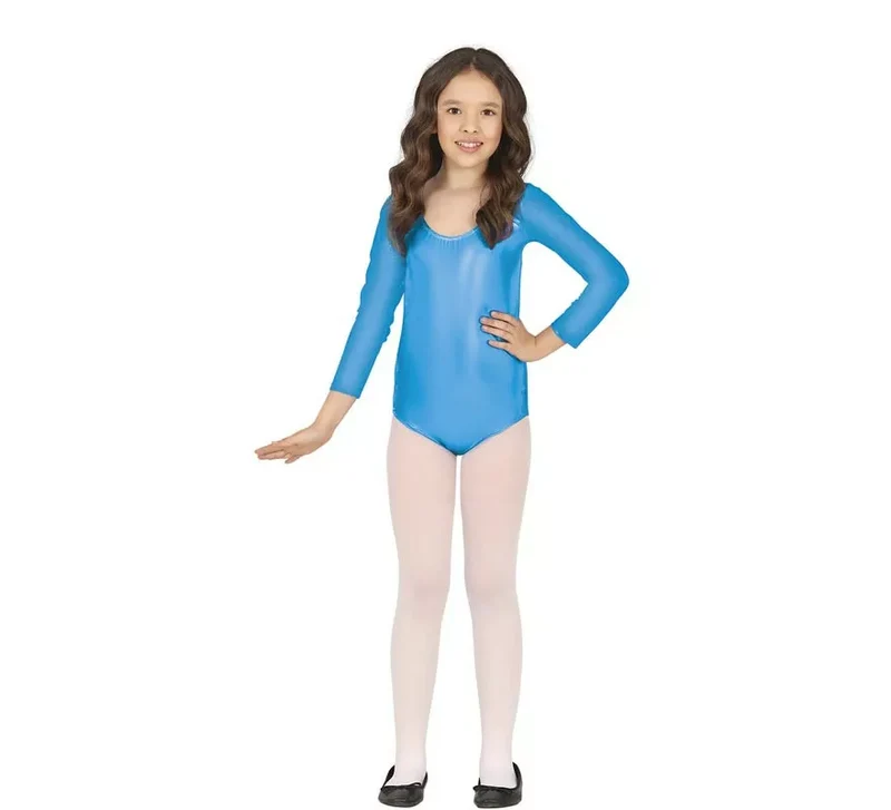Body o Maillot Turquesa Metalizado manga larga para niños 3-5A