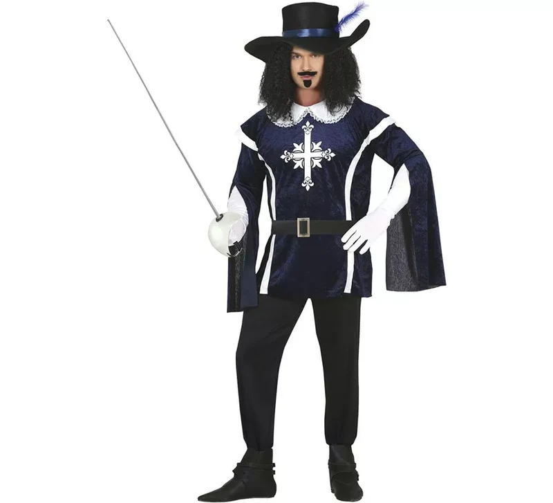 Disfraz de Mosquetero Azul Elegante para hombre XL