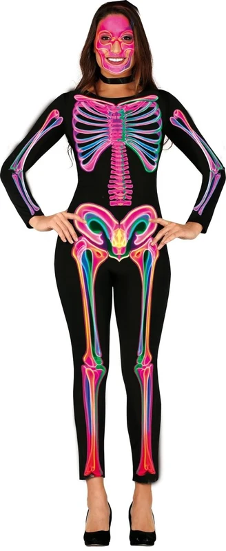 Halloween-Kostüm für Damen: Neon-Skelett M-38/40