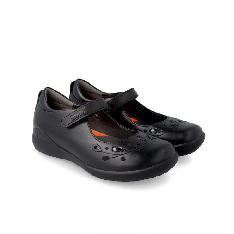 Biomecanics pantofi fete Back To School 26-37 Napa Negro cu perforatii florale 30