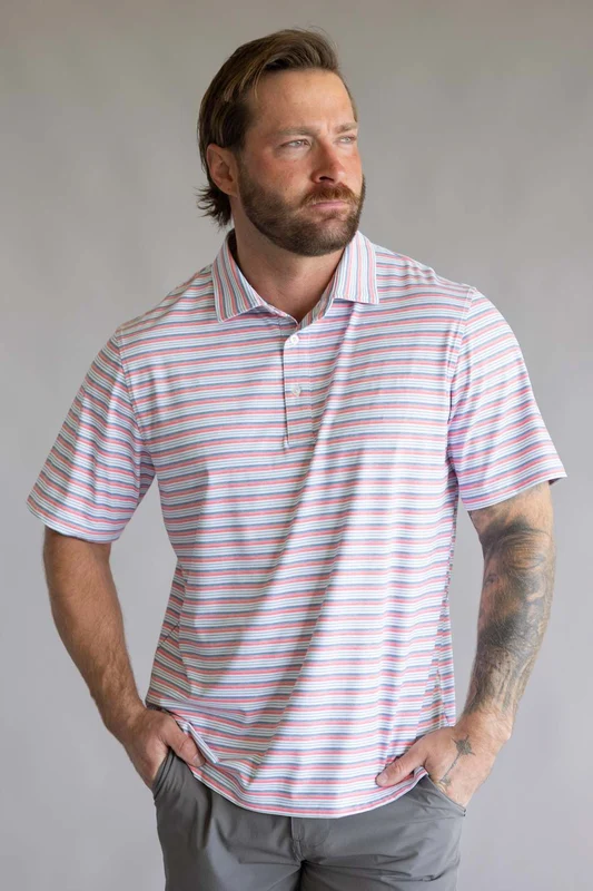 1897 Legends Striped Polo for Men in Blue Coral Blue/Coral Stripe / L / Blue Coral