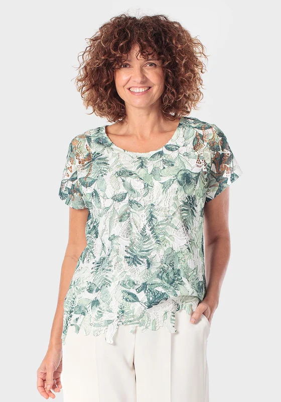Printed Crochet T-Shirt - Green Green Aquamarine / S