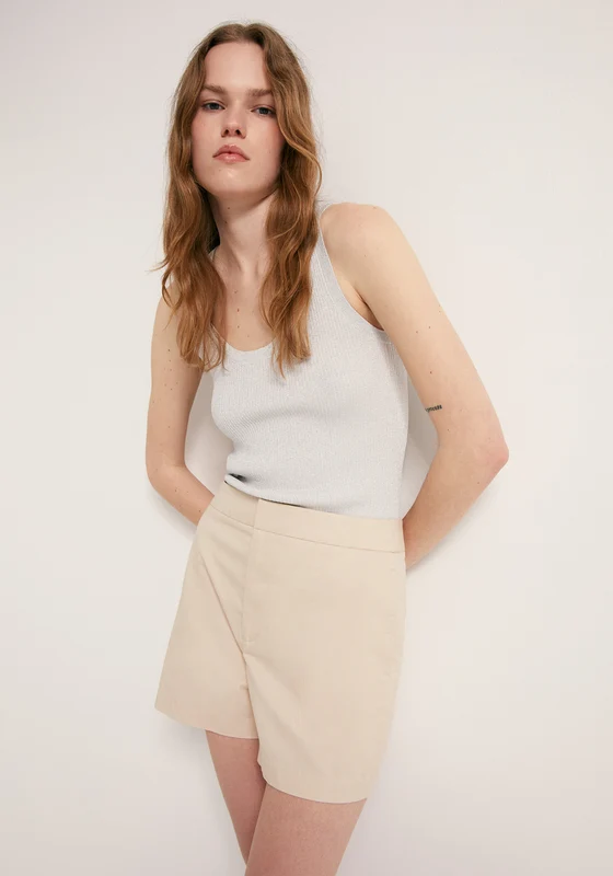 100% Cotton High Waist Basic Shorts - Grey Stone / 42