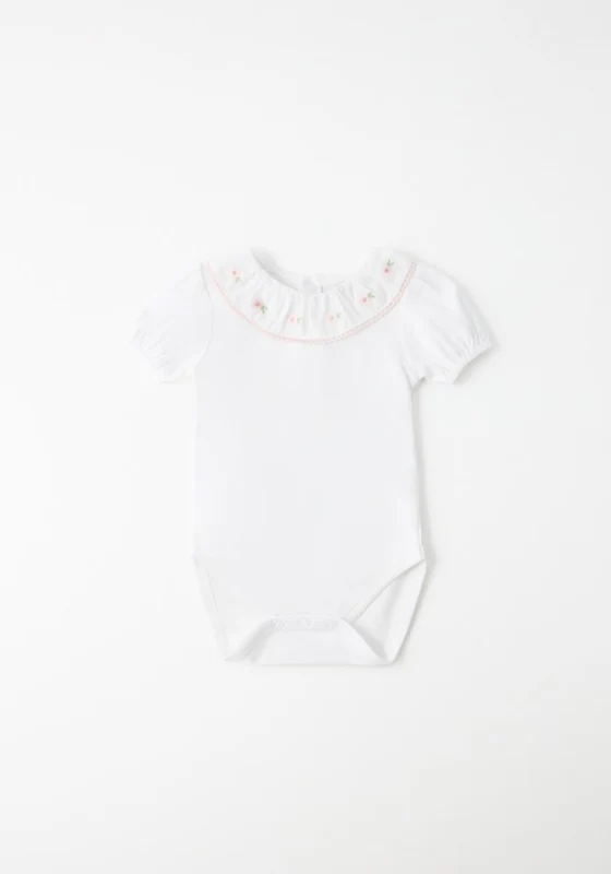 Embroidered Voile Neck Vest - White White / 3m