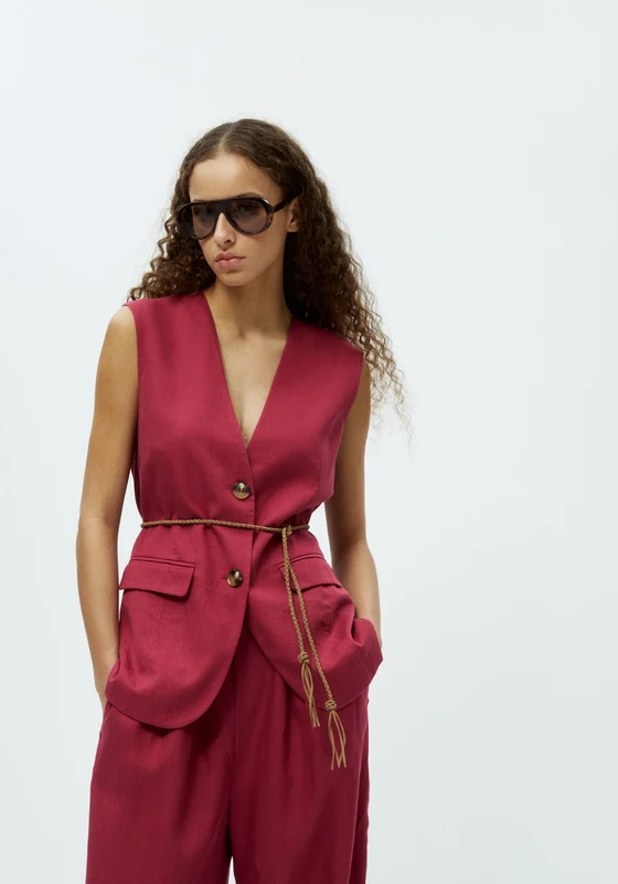 Belted Formal Waistcoat - Red Red / L
