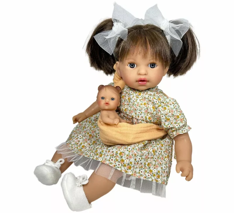 Muñeca Álex morena con Bebé y Bestido Floral de 40 cm Sin talla