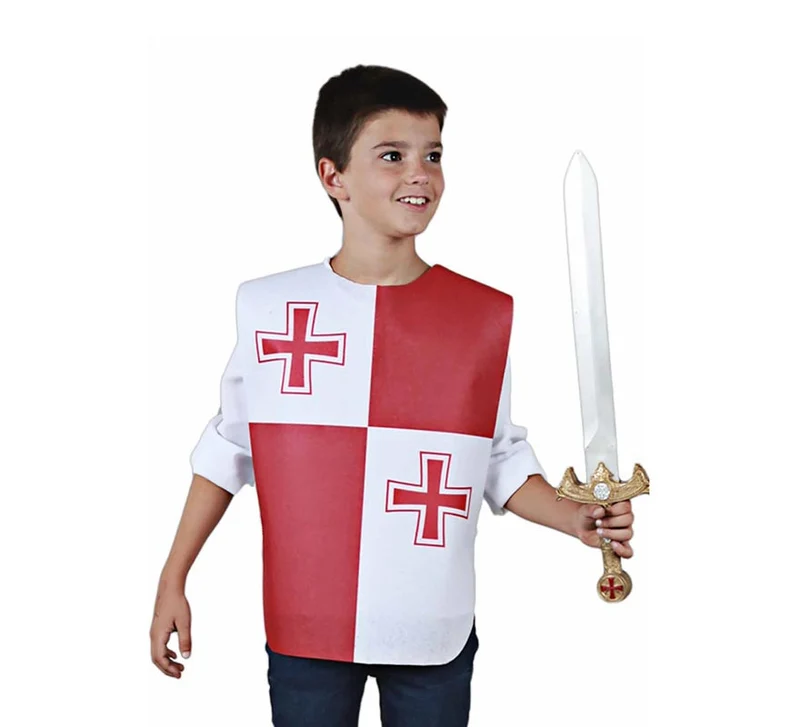 Peto Medieval Doble Cruz roja para niño y adolescente 6A