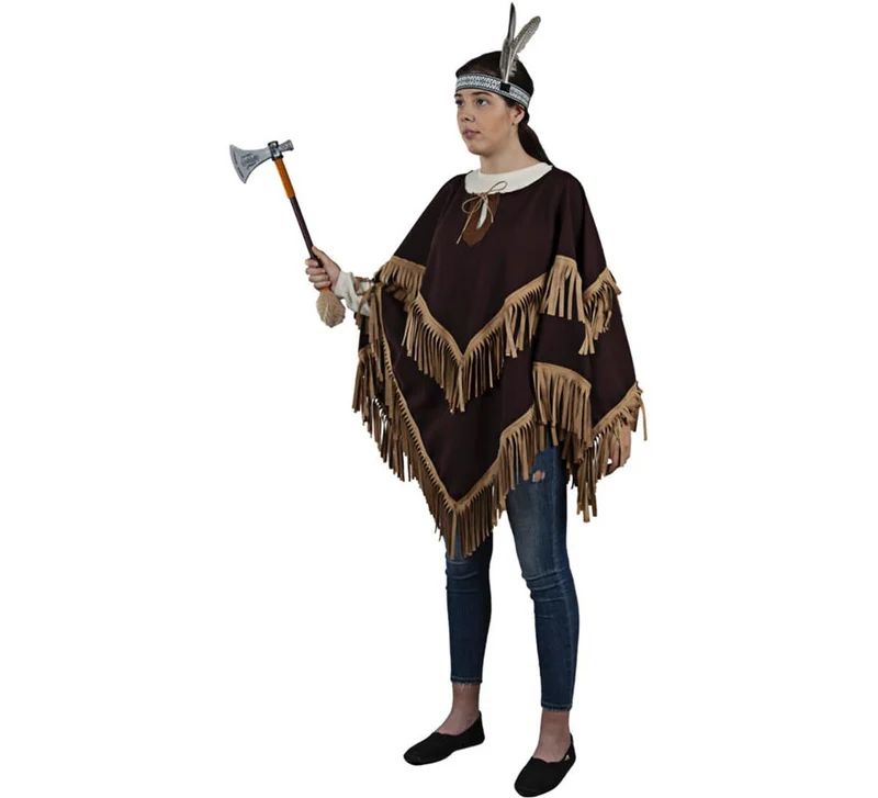 Poncho Indio marrón con flecos para adulto Universal Adulto