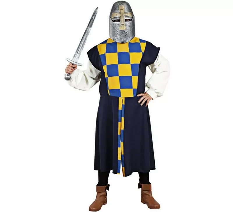 Disfraz o Sobrevesta Medieval negra a cuadros para hombre XL