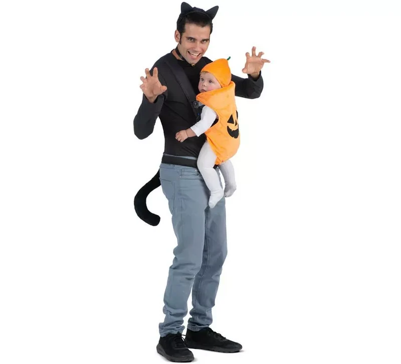 Disfraz de Gato y Calabaza con cubremochila para adulto y bebé Universal Adulto