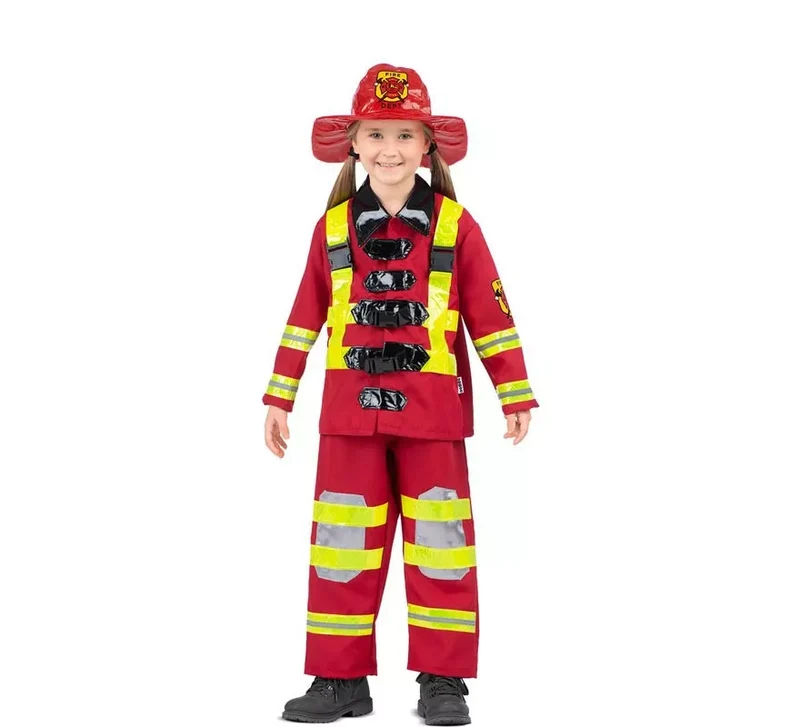 Disfraz de Bombero rojo y amarillo con casco para niños 5-6A