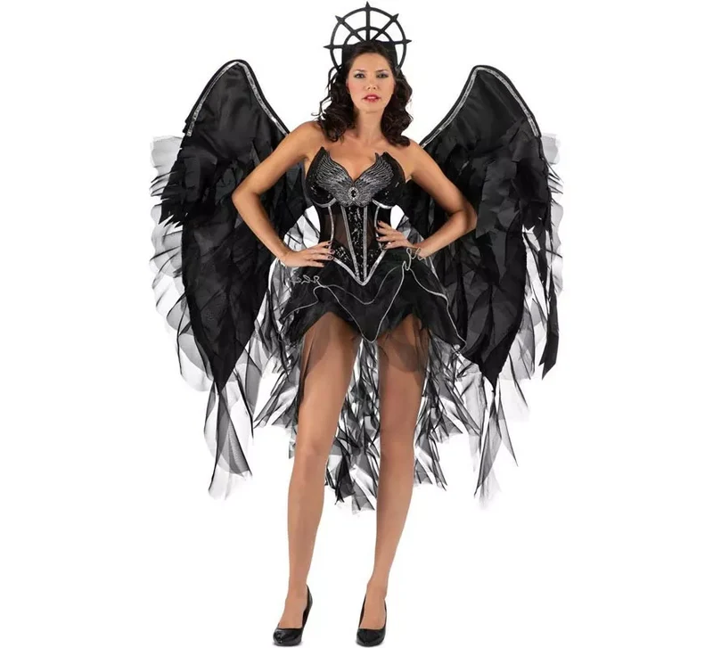 Disfraz de Ángel Oscuro con alas grandes para mujer S