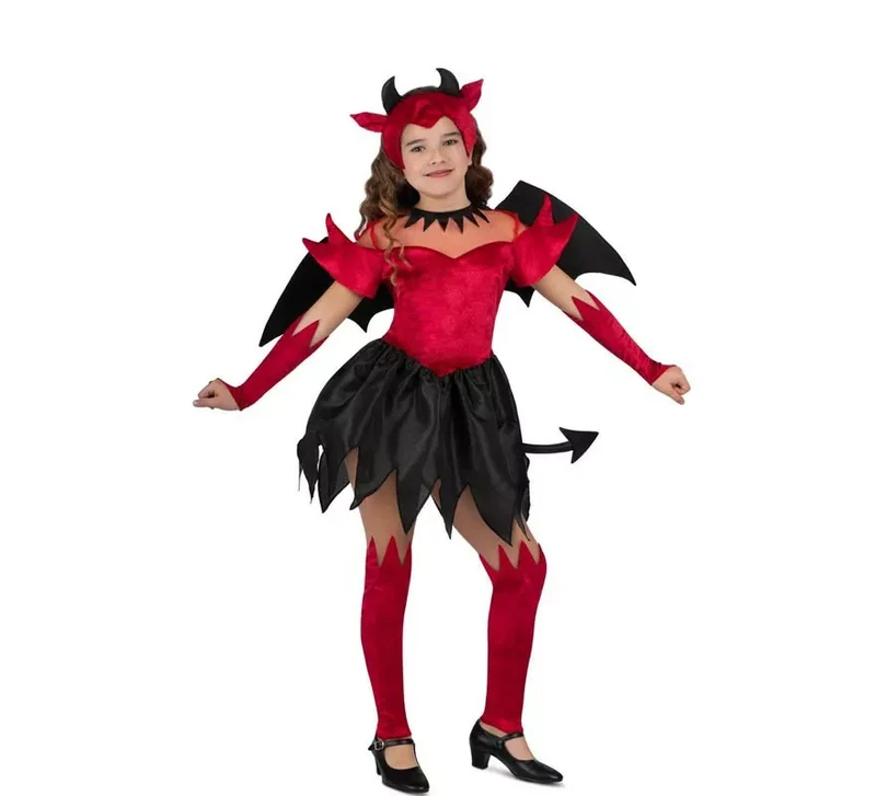 Disfraz de Diablesa rojo y negro con alas para niña 7-9A