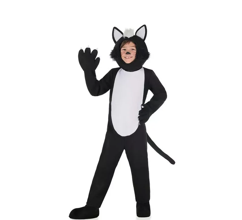 Disfraz de Gato Peludo negro y blanco para niños 3-4A