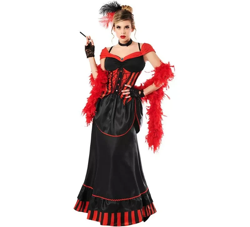 Disfraz de Can Can Glamurosa rojo y negro para mujer XL