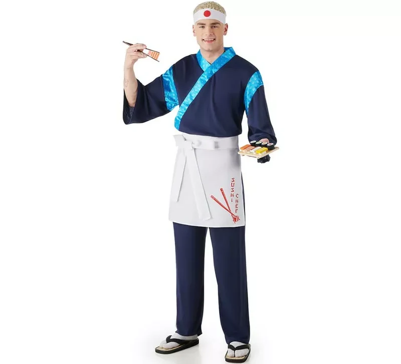Disfraz de Cocinero Maestro Sushi azul para hombre M-L