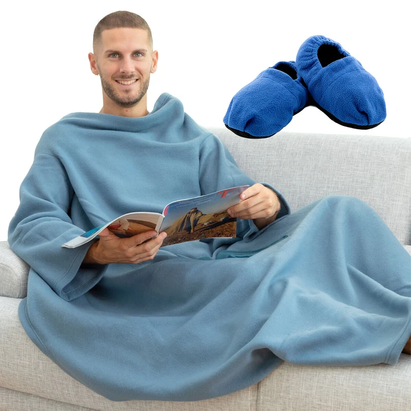 Pack Hausschuhe Mikrowellenwärmbar und Individuelle Ärmeldecke mit Tasche InnovaGoods
