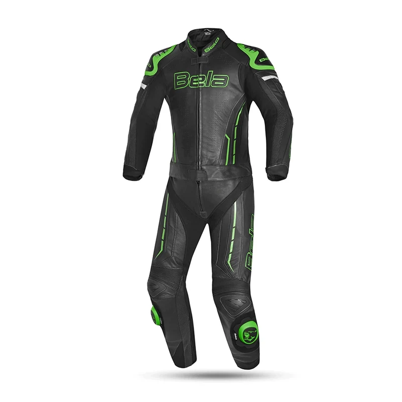 BELA ROCKET KANGAROO MIX 2 PC Fatos De Moto Couro Preto Verde 54 / PRETO VERDE