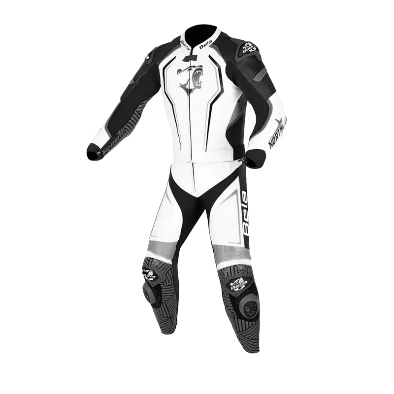 BELA NORTH STAR 2 PC FATOS DE MOTO COURO PRETO BRANCO 60 / PRETO BLANCO