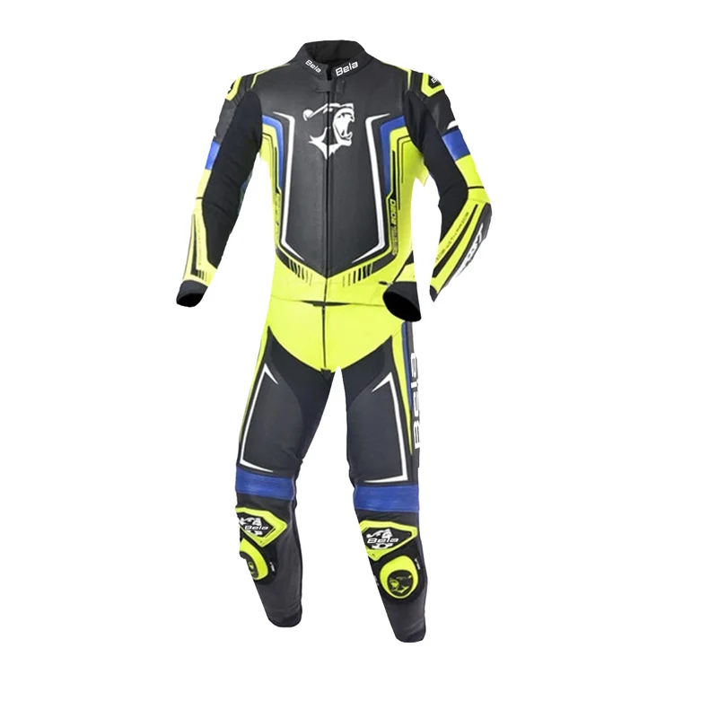 BELA BEAST 2 PC FATOS DE MOTO HOMEM PRETO BRANCO AZUL AMARILLO FLUOR 52 / PRETO BLANCO AMARILLO FLUOR AZUL