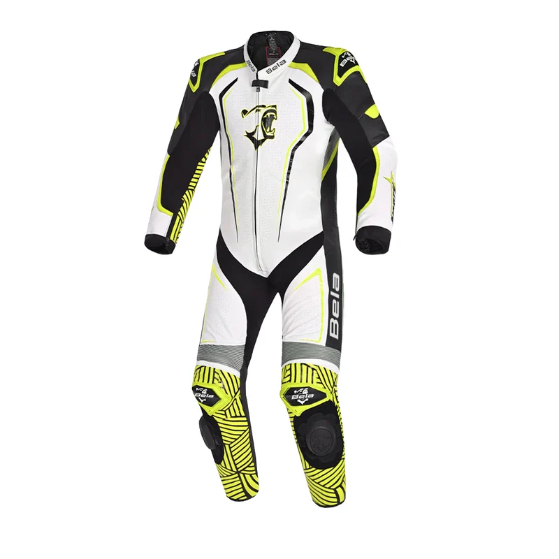 BELA North Star 2 PC Fatos De Moto Couro Branco Preto Amarillo 62 / PRETO BLANCO AMARILLO FLUOR