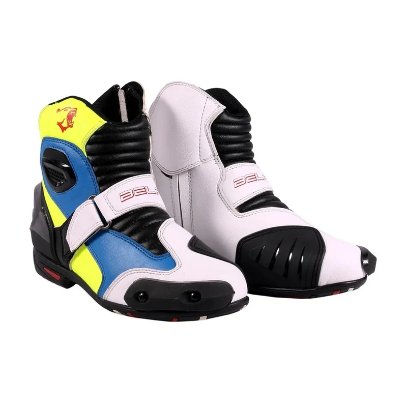 BELA FASTER Botas De Moto Couro Branco Azul Amarelo 45 / BLANCO AZUL AMARILLO