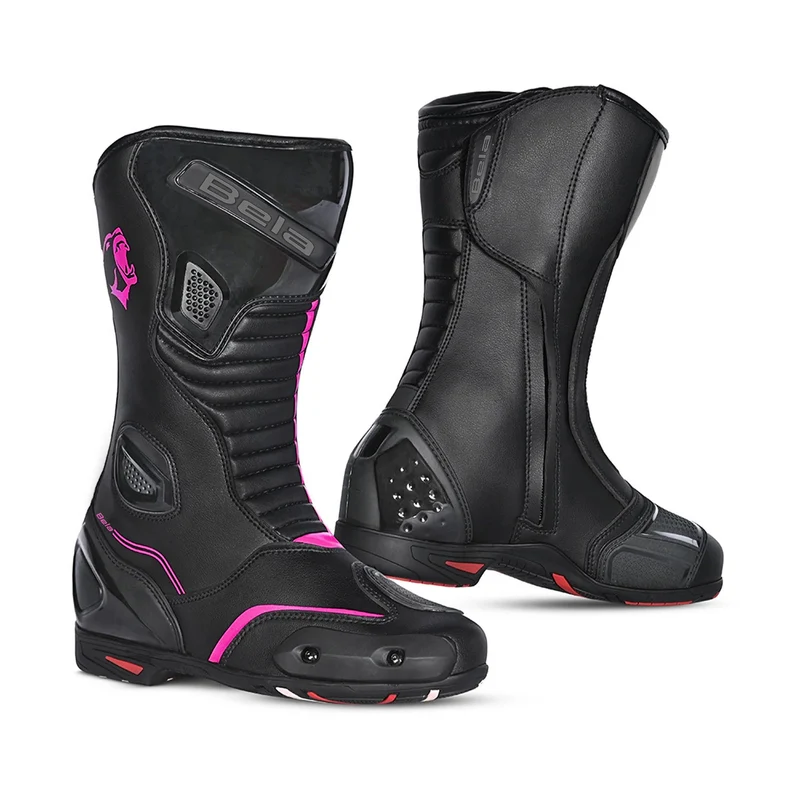 BELA STRIP Botas De Moto Senhora Couro Preto Rosa Fluor 40 / PRETO ROSA FLUOR