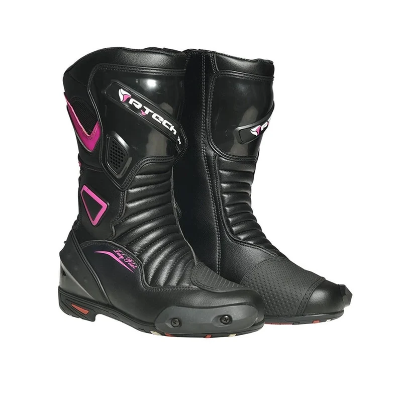 R-TECH PILOT Botas De Moto Senhora Couro Preto Rosa Fluor 39 / NEGRO/ ROSA FLÚOR