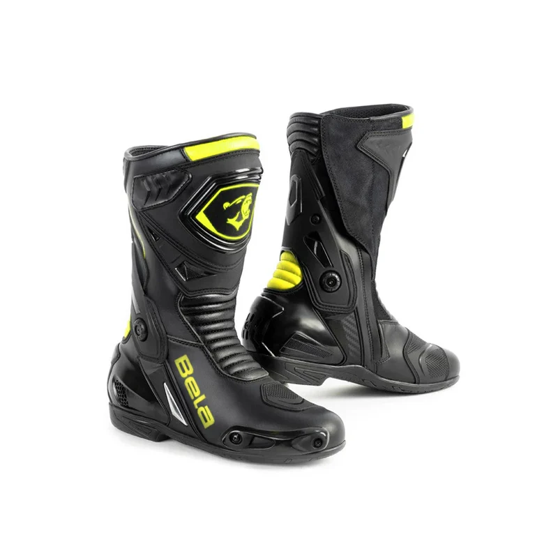 BELA THUNDER RACING BOTAS DE MOTO COURO PRETO FLUORESCENTE AMARELO 44 / PRETO AMARILLO FLUOR